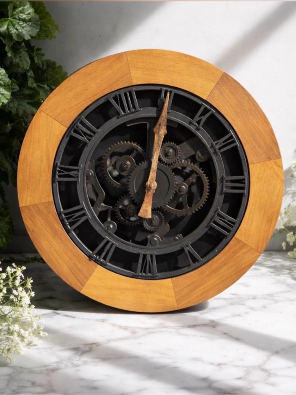 Wood Frame Industrial Gear Wall Clock -